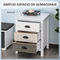 HOMCOM Mesilla de Noche con 3 Cajones Mesa de Noche para Dormitorio Salón 50x38x65 cm Blanco(m-4)