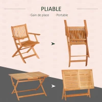 Outsunny Ensemble de Jardin 1 table et 4 chaises pliantes salon de jardin en bois de peuplier 5 pièces pour 4 pers - accoudoirs - dim. 120L x 70l x 72H cm(m-6)