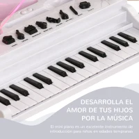 AIYAPLAY Juego de Piano Infantil de 32 Teclas con Micrófono Taburete Luces 22 Canciones y 4 Sonidos 37x30,5x60,4 cm Blanco(m-6)