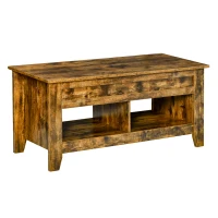 HOMCOM Couchtisch Beistelltisch Kaffeetisch Sofatisch aufklappbar mit höhenverstellbarer Platte mit Aufbewahrung Regal für Wohnzimmer Rustikales Braun 105 x 50 x 49 cm(m-10)