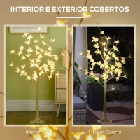 HOMCOM Árbol de Flor de Cerezo con 48 Luces LED IP44 en Blanco Cálido Decoración para Interiores 18x18x120 cm Caqui(m-7)