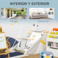 Outsunny Columpio para Bebé Columpio de Madera Infantil con Altura Ajustable Cojín Acolchado y Cinturón de Seguridad para Interior Exterior Carga Máx. 80 kg 70x45x160 cm Gris(m-7)