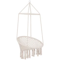 Outsunny Amaca Sedia Sospesa ad Altalena in Legno e Corda di Cotone, Beige, 80x140 cm(m-10)