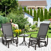 Outsunny 3 Pieces Garden Gliding Chair Set, Metal Frame 2 Single Armchair Swing Seater and 1 Glass Top Coffee Table w/ Breath Mesh Fabric Seat, Brown(m-10)