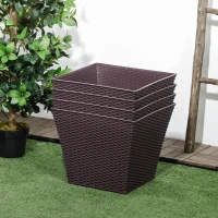 Outsunny Outdoor Planter Pack of 4, Rattan Effect Plant Pots Indoor Stackable Design, for Garden Patio Porch Deck, Brown(m-7)