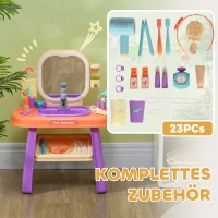 AIYAPLAY Kinderfrisiertisch mit LED-Spiegel, Musik, Wasserhahn, Acrylspiegel, Lila, 55x29x71 cm(m-8)