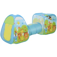 HOMCOM Pop up Kinderspielzelt 3-teiliges Babyzelt Kinderzelt Tunnel Faltbar Polyester 230 x 74 x 93 cm(m-10)
