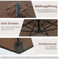 Outsunny Sonnenschirm mit Kurbel Wetterbeständig 3 m x 3 m x 2,5 m Stahl Polyester Kaffee(m-5)