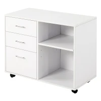 HOMCOM Support d'imprimante organiseur bureau caisson 3 tiroirs + 2 niches + grand plateau panneaux particules blanc(m-10)