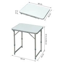 Outsunny Campingtisch Klapptisch Universaltisch Koffertisch Gartentisch Falttisch höhenverstellbar Alu + MDF Weiß 60 x 45 x 47,5/64 cm(m-3)
