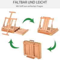 Vinsetto Staffelei Keilrahmen Kofferstaffelei Atelierstaffelei Winkelverstellbar Faltbar mit Schublade Buchenholz Natur 42 x 36 x 12,5 cm(m-6)