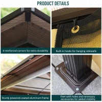 Outsunny 3 x 3.6m Polycarbonate Hardtop Gazebo with LED Solar Light and Aluminium Frame, Garden Pavilion with Mosquito Netting and Curtains(m-6)