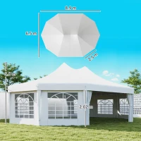 Outsunny 10 Sides Decagonal Garden Gazebo Marquee Party Tent Wedding Canopy Outdoor Heavy Duty Metal Frame (8.9m x 6.5m) - White(m-3)