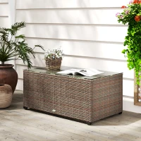 Outsunny 90 x 50cm Glass-Top Rattan Side Table - Brown(m-10)