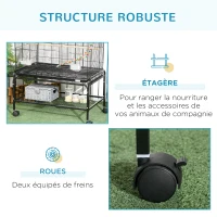 PawHut Cage à oiseaux sur pieds roulettes avec 4 mangeoires et 3 perchoirs 79 x 49 x 133 cm noir(m-7)