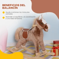 HOMCOM Caballo de Juguete para Niños de +3 Años con Asas Marco de Metal y Base de Madera Carga 40 kg 74x33x62 cm Marrón(m-6)