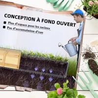 Outsunny Jardinière surélevée bac à fleurs en bois sans fond avec banc coulissant - 240 x 42 x 32 cm bleu foncé(m-5)