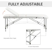 HOMCOM Foldable Massage Bed Portable Table, 3-Section Aluminium Foldable Beauty Couch, Professional Salon Spa Table with Headrest Support and Carry Bag, 81 cm Width, White(m-5)