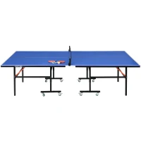 SPORTNOW Mesa de Ping Pong Plegable con Ruedas para Interior y Exterior con Red Palas y Pelota 274x152,5x76 cm Azul(m-10)