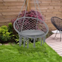 Outsunny Cotton-Polyester Blend Macrame Hanging Chair Swing Hammock with Backrest(m-10)