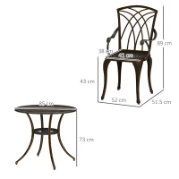 Outsunny 5 Pieces Garden Dining Set for 4, Cast Aluminium Outdoor Dining Set with 4 Armchairs and Round Dining Table with Parasol Hole, Garden Furniture Set, Bronze Tone(m-3)