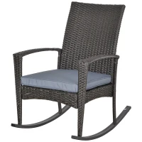 Outsunny Outdoor PE Rattan Rocking Chair, Garden Rocking Chair Set with Armrest and Cushion, Grey(m-15)