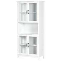 HOMCOM Buffet haut armoire de cuisine 4 portes vitrées et 1 niche centrage hauteur 172 cm avec étagères réglables blanc(m-10)