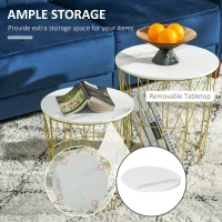 HOMCOM Set of 2 Nesting Side Tables with Storage, Round End Tables Coffee Tables with Steel Frame and Removable Round Top, for Living Room, bedroom, office, White(m-4)