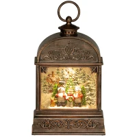 HOMCOM Weihnachtsdeko Schneekugel, Winterlaterne, Schneemänner, Musik & Licht, 16,6 x 8,8 x 26,3 cm(m-1)