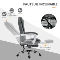 Vinsetto Fauteuil de bureau direction massant chauffant hauteur réglable dossier inclinable toile de lin gris(m-6)
