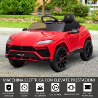HOMCOM Macchina Elettrica per Bambini Marchio Lamborghini 12V 2 Velocità 3-5km/h, Telecomando e Presa USB, Rosso, 105x65x52cm(m-4)