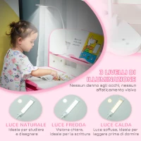 HOMCOM Banco Scuola per Bambini 6-12 Anni Regolabile con Luce LED, Leggio e Portapenne, in MDF, PP e Acciaio, Rosa(m-8)