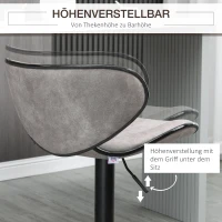 HOMCOM Barstuhl, 2er-Set, höhenverstellbar, drehbar, modernes Design, Kunstlederbezug, hellgrau, 45 x 50 x 102cm(m-5)
