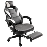 Vinsetto Ergonomischer Bürostuhl, Gaming Stuhl, Drehstuhl mit Lendenkissen und Fußstütze, Kunstleder, Grau, Weiß, Schwarz, 68 x 70 x 120-127 cm(m-7)