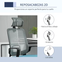 Vinsetto Silla de Oficina Ergonómica Silla Escritorio Giratoria con Altura Ajustable Soporte Lumbar Reposabrazos y Reposacabezas Regulable Malla Transpirable 63,5x63x116,5-125,5 cm Azul y Gris(m-6)