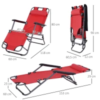 Outsunny Lot de 2 Chaises Longue inclinable transat Bain de Soleil fauteuil relax jardin 2 en 1 Pliant têtière Amovible(m-3)
