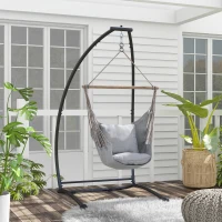Outsunny Hammock Chair Stand, C Shape Hanging Heavy Duty Metal Frame Hammock Stand for Hanging Hammock Air Porch Swing Chair, Indoor & Outdoor Use, Black(m-2)