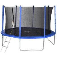 HOMCOM Trampoline rond Ø 366 cm avec filet de protection, capacité 150 kg pour adultes et enfants - bleu et noir(m-10)