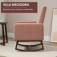 HOMCOM Silla Mecedora Tapizada en Franela Sillón Balancín Relax con Asiento Reposabrazos Acolchados y Pies de Madera de Caucho Ideal Lactancia 72x75x105 cm Rosa(m-4)