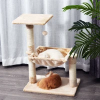 PawHut Cat Scratch Post with Bed Cat Tree for Indoor Cats Sisal Scratching Posts Hammock Kitty Activity Centre Beige(m-2)