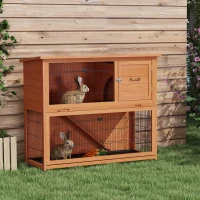 PawHut Two-Tier Antiseptic Wood Rabbit Hutch, 102cm Guinea Pig Hutch with Run - Orange(m-10)