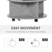 HOMCOM Round Coffee Table with Wheels, 3-Tier Rolling Side Table for Living Room with Divided Shelves, Cement Colour(m-6)