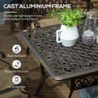 Outsunny 7 PCs Garden Patio Dining Set with Parasol Hole, Cast Aluminium Outdoor Furniture Set with Six Cushioned Chairs and Rectangle Dining Table, for Garden, Lawn, Deck, Bronze Tone(m-4)