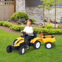 HOMCOM Tractor Pedal con Remolque para Niños 3 Años Juguete de Montar Coche de Pedales Carga 35 kg 133x42x51 cm Amarillo(m-2)