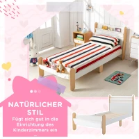 HOMCOM Kinderbett Jugendbett Hausbett mit Betttasche Spielzeugtasche ab 3 Jahre Holzbett Kinderzimmer Spielbett Einzelbett Kiefernholz Weiß+Natur 229 x 98 x 95 cm(m-5)