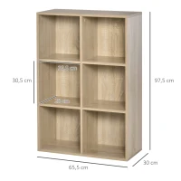 HOMCOM Estantería para Libros Estantes de Madera de 3 Niveles con 6 Cubos de Almacenaje para Sala de Estar Dormitorio Oficina 65,5x30x97,5 cm Roble(m-3)