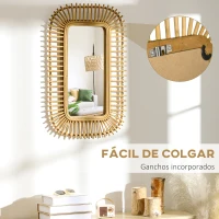 HOMCOM Espejo de Ratán Decorativo de Pared Espejo Colgante Rectangular para Salón Dormitorio Entrada Pasillo 75x48 cm Natural(m-6)