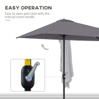 Outsunny Balcony Half Parasol Semi Round Umbrella Patio Crank Handle (2.3 m, Grey)- NO BASE INCLUDED(m-5)