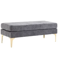 HOMCOM Panca Fondo Letto a 2 Strati in Tessuto Effetto Velluto e Acciaio, 121x50.5x46.5 cm, Grigio Scuro e Oro(m-1)