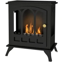 HOMCOM Ethanol Fireplace Stove, Freestanding Bioethanol Fire, Indoor Ethanol Burner with 0.9 Litres Volume, Burns for Up to 3.3 Hours, 21 Inch, Black(m-11)